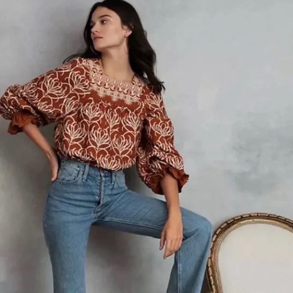 Happy X Nature Misty Printed Square Neck Peasant Top